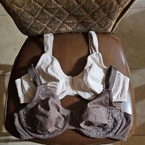 Lot Of 2 Olga Luxury Lift Full Figure T-Shirt Unlined Underwire Floral Lace Bras